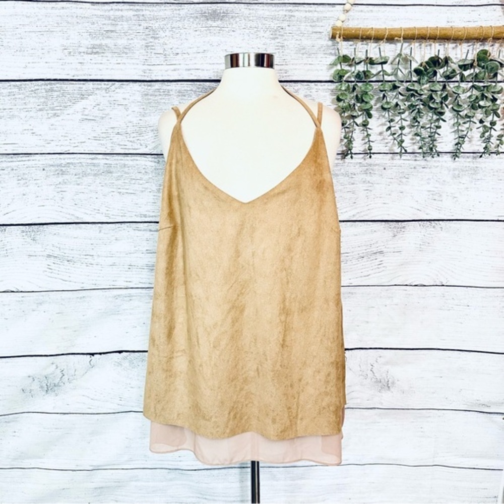 3/$22🩶 City Chic Faux Suede Tan Brown Tank Halter Top Sleeveless Boho Layer L